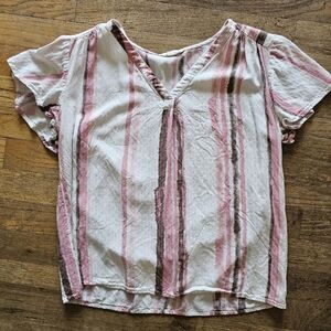 Caslon Striped V-Neck Top Size Small